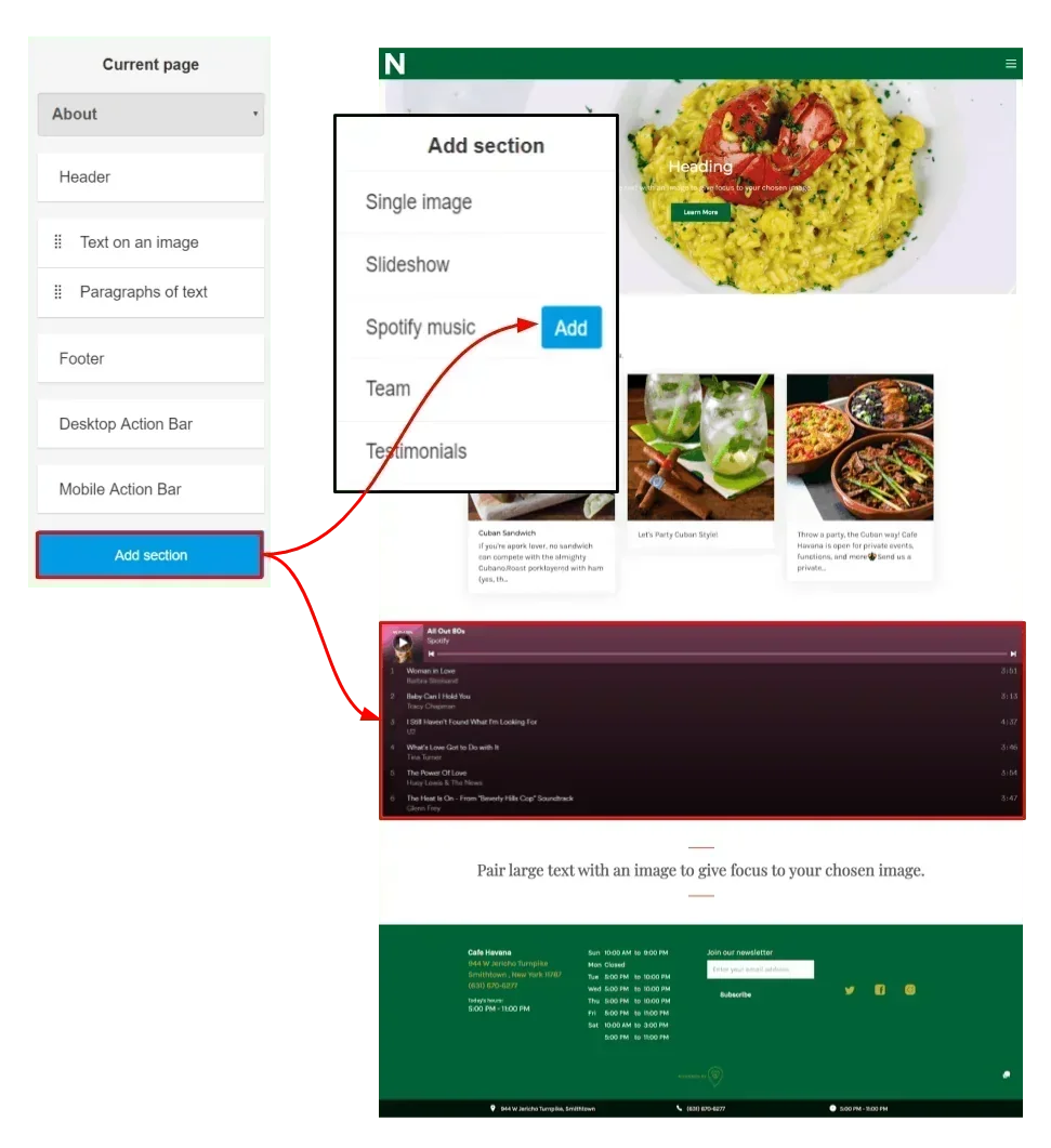 add the section in the website viewer