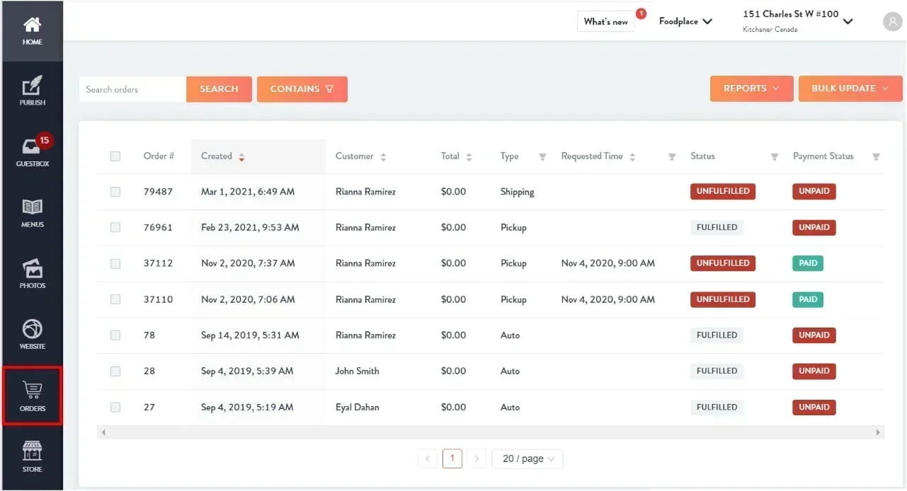 orders dashboard