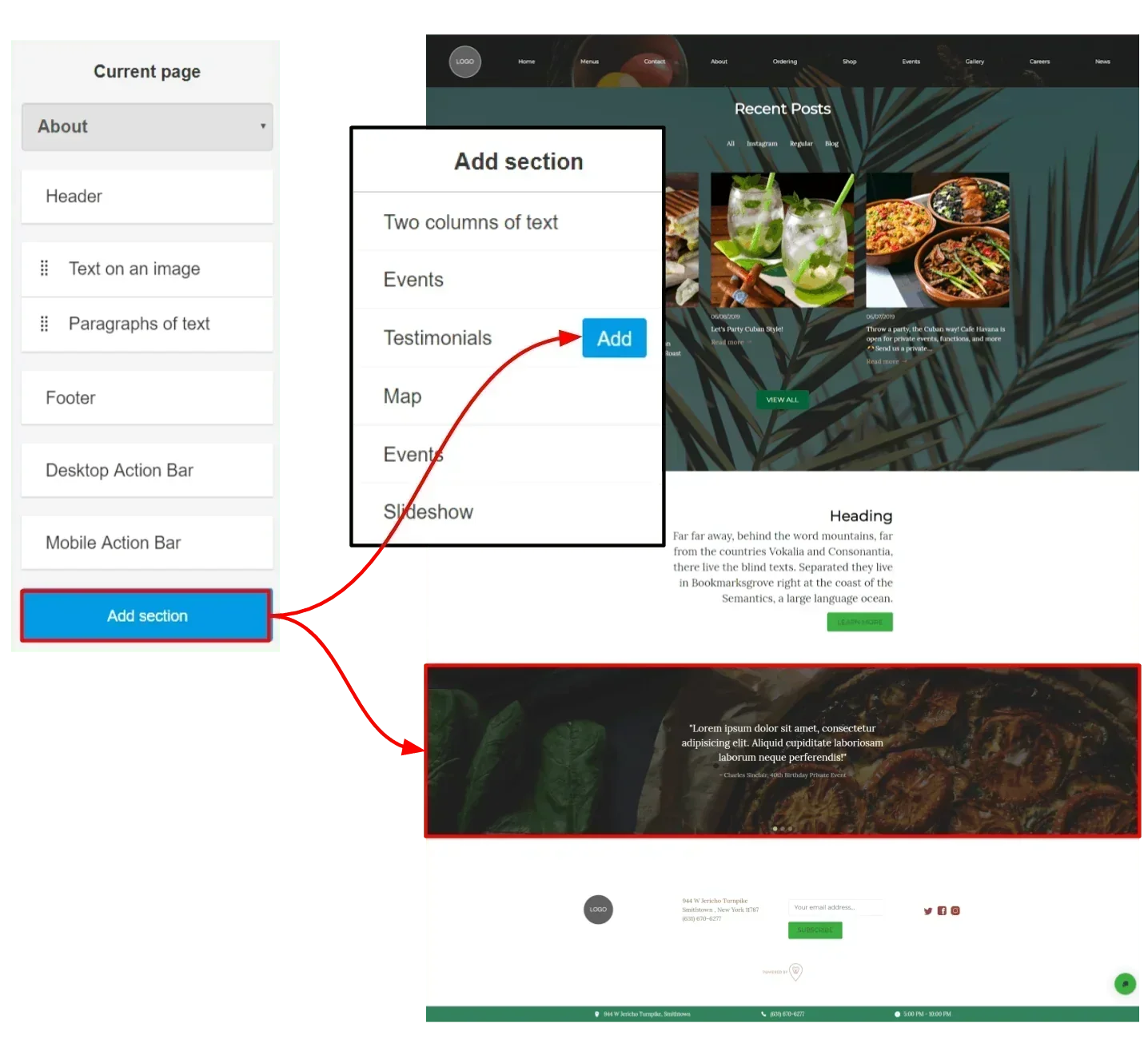 add a testimonials block to a page