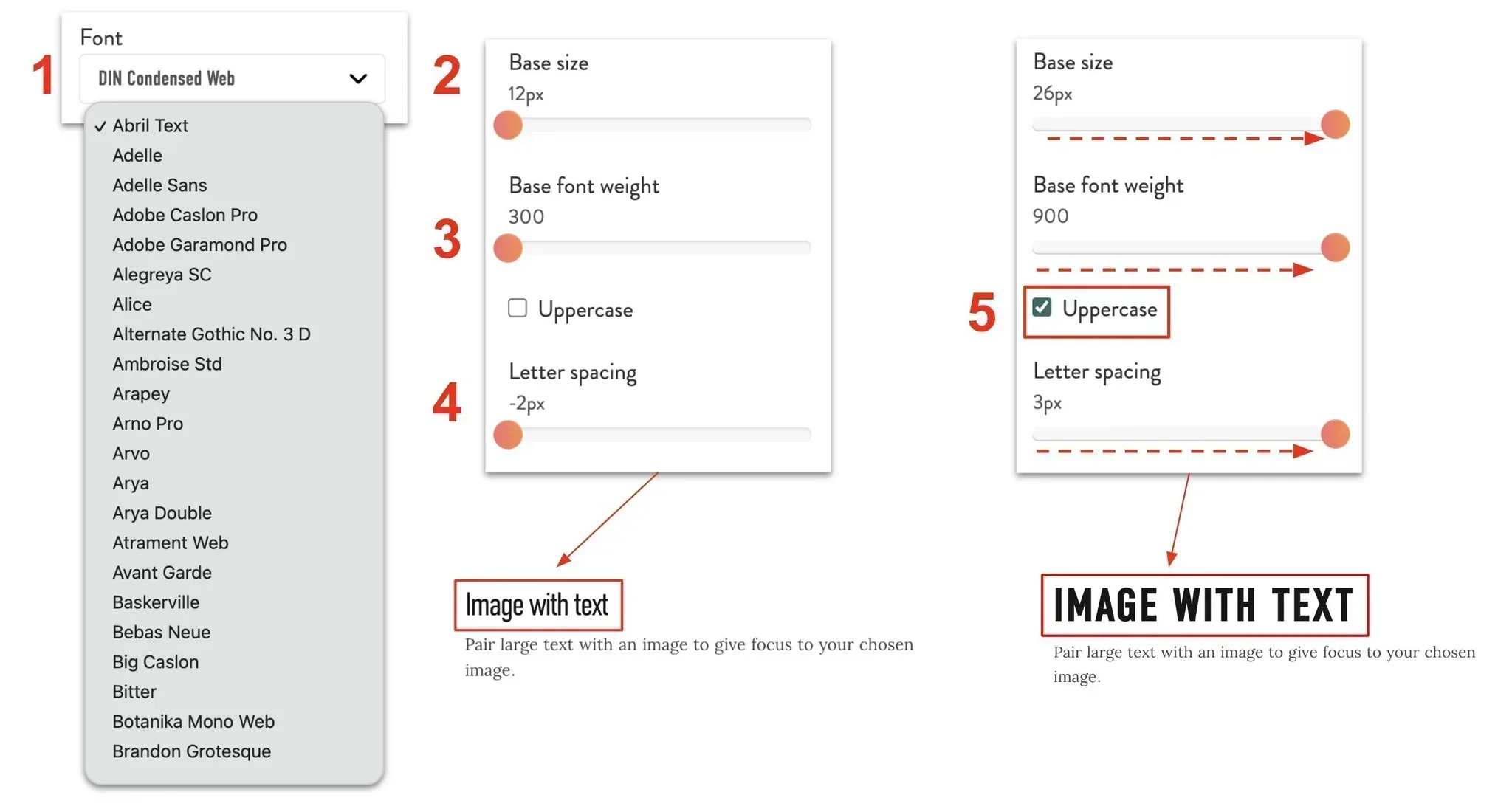 font controls with example