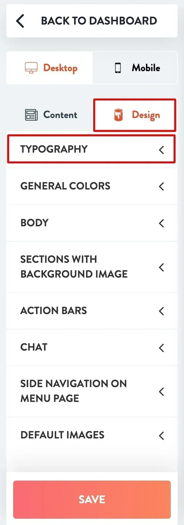 typography settings