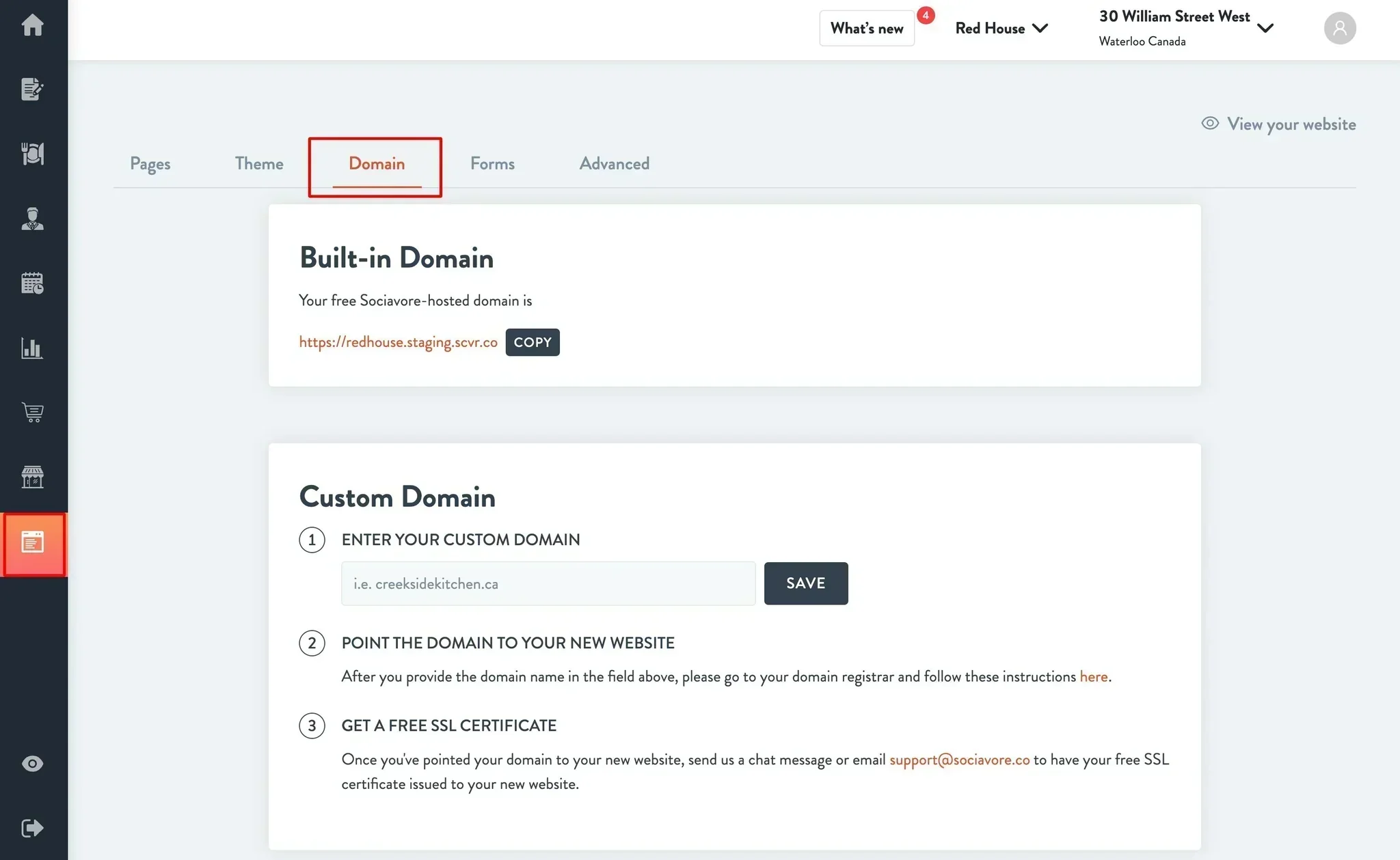 domain tab